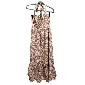 Bardot Nala Linen Blend Midi Dress‎ In Beige Tiger Size 4